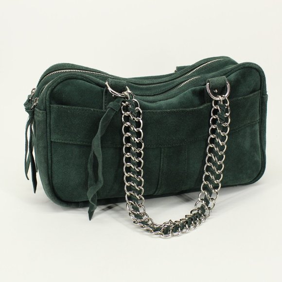 Forest Green Suede Chain Strap Purse - Picture 1 of 6